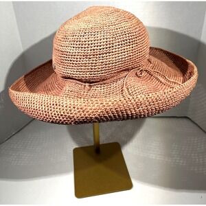 Helen Kaminski Provence 12 Raffia Crochet Sun Hat Pomelo Peach Tan Packable OS